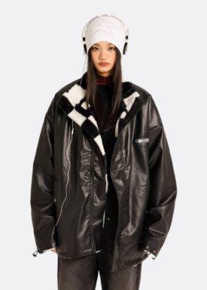 Double-Sided Leather Jacket Black and White