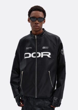 Faux Leather Jacket Future Pattern DOR8 Noir