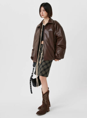 Faux Leather Jacket Hall Perclips Mocha