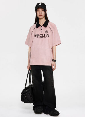 Polo style Shirt Perclips Plan Suede Pink