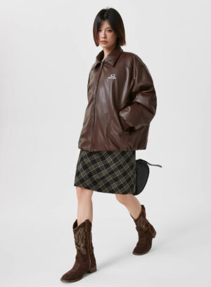 Faux Leather Jacket Hall Perclips Mocha