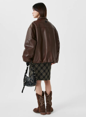 Faux Leather Jacket Hall Perclips Mocha
