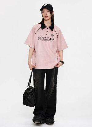 Polo style Shirt Perclips Plan Suede Pink