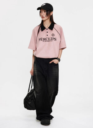 Polo style Shirt Perclips Plan Suede Pink